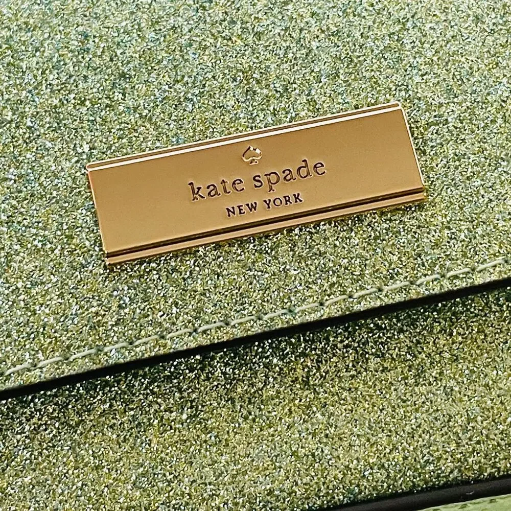 Kate Spade Kenzie Glitter Card Case Crossbody Seawater Green Mini